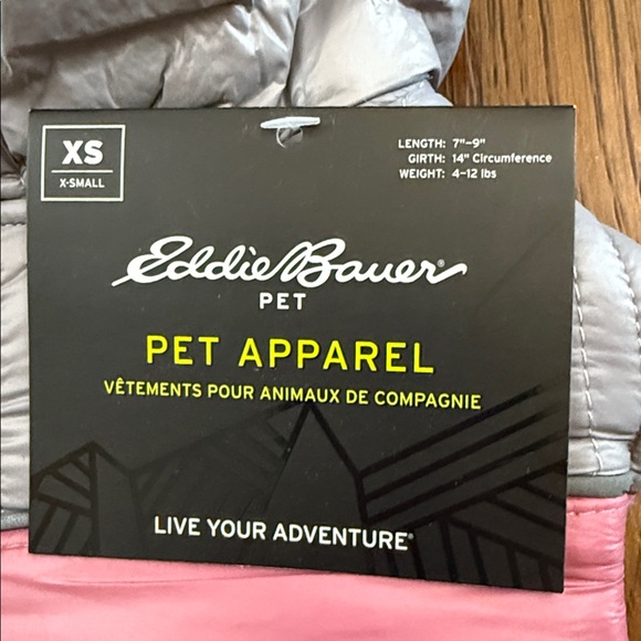 Eddie Bauer Pink/Gray Puffer Dog Jacket. Size XS. Length 7-9”. Weight 4-12 lbs. - Picture 2 of 11